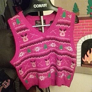 Ugly Christmas Sweater Vest with Reindeer Pattern XL